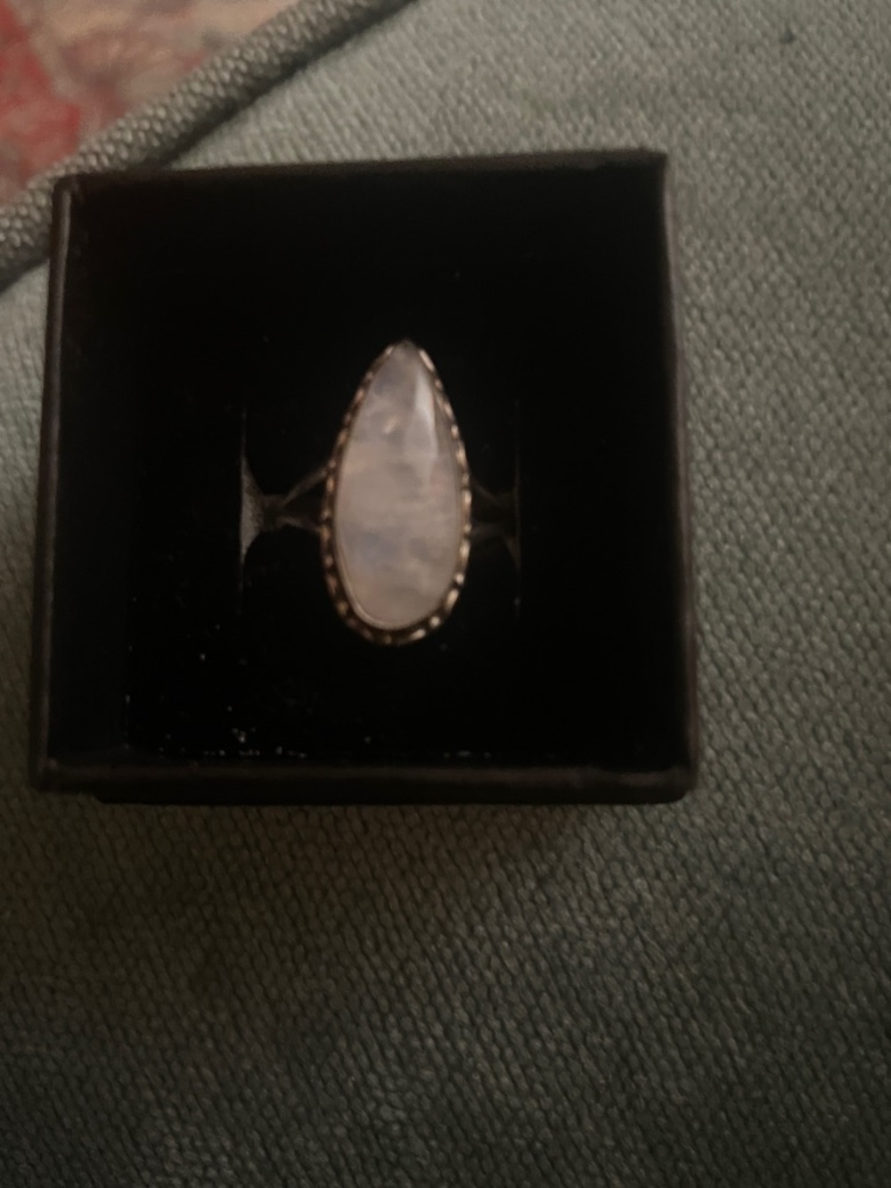 Teardrop Moonstone Sterling-Style Ring in Pale Blue
